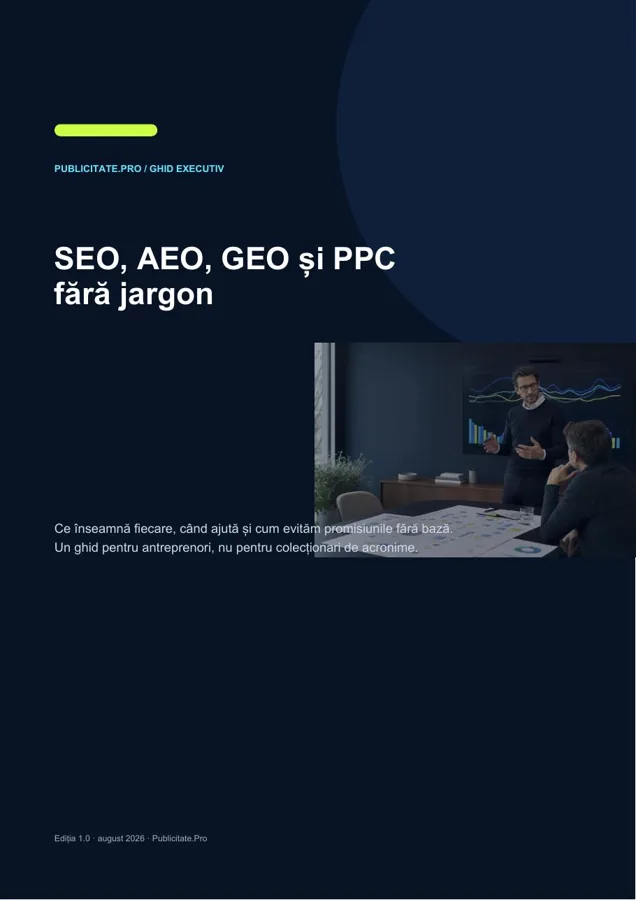 Coperta ghidului SEO AEO GEO și PPC fără jargon